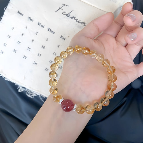 原创设计黄塔晶手串招财转运莓晶