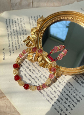 奈洛水晶草莓晶金发晶手链女森系