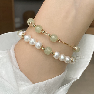 方糖家 原创天然温润和田玉14K包金手链复古气质简约轻奢洗手可戴