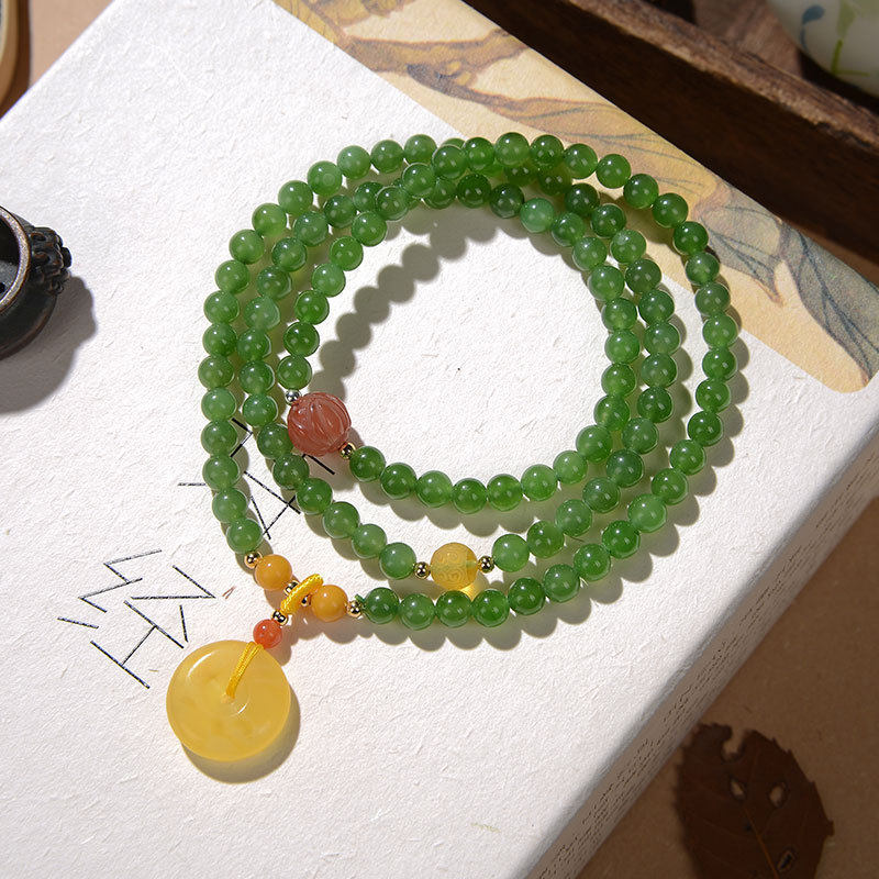 和田碧玉多圈手链搭配南红玛瑙瓜