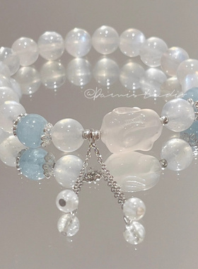 天然月光石手链女荔枝冻月兔手饰