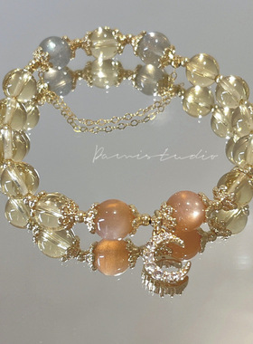 黄水晶手链月光石金太阳石女ins小众高级感闺蜜发财水晶手串送礼