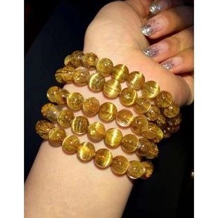 天然钛晶手链板钛巴西金发晶手链顺发猫眼钛晶男女黄发晶多圈手串