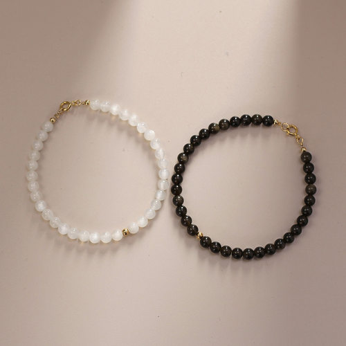 天然黑曜石水晶情侣手链一对个性