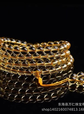 6-10mm黄色水晶手链 108颗佛珠念珠数珠手持佛串 多圈男女