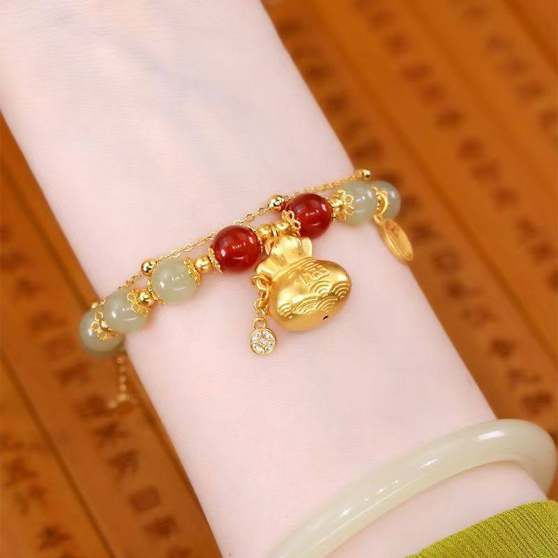 新款财宝福袋手链女时尚饰品小众设计高级感红玛瑙手饰送女友礼物