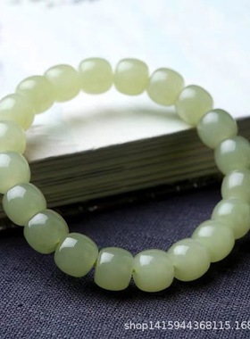 名都水晶 天然和田晴水玉桶珠手链 时尚和田玉青玉手串 厂家直销