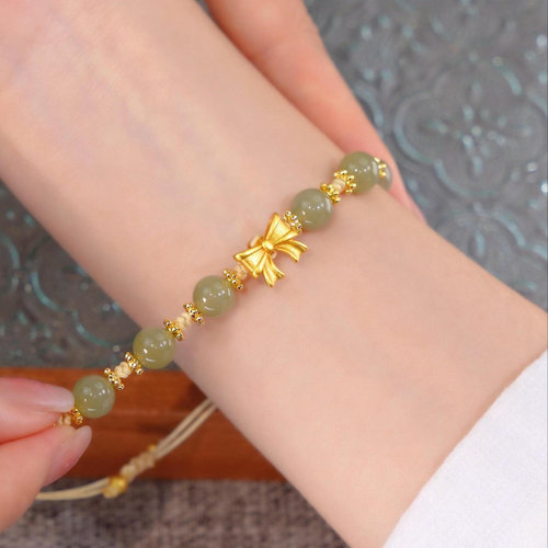 蝴蝶结和田玉手链女生夏蝴蝶结小
