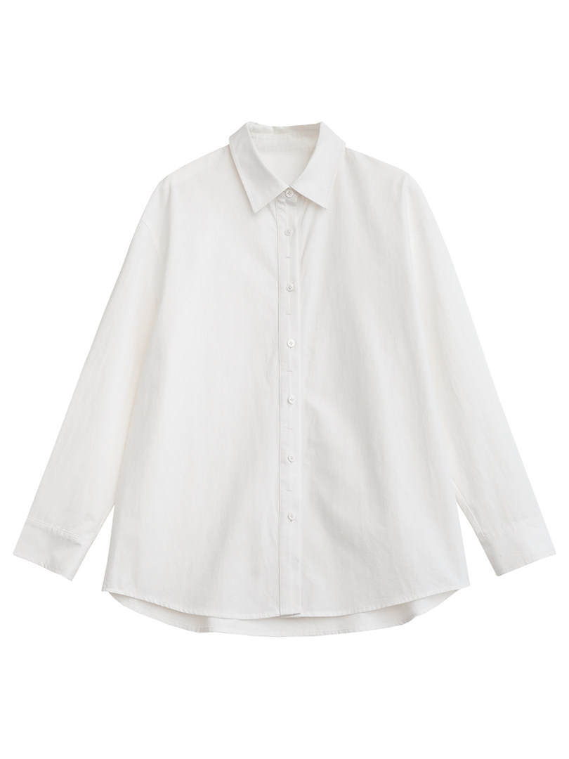 White long-sleeve button-up shirt on a white background