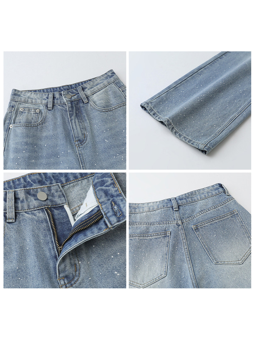 Light blue denim jeans shown in close-up detail views