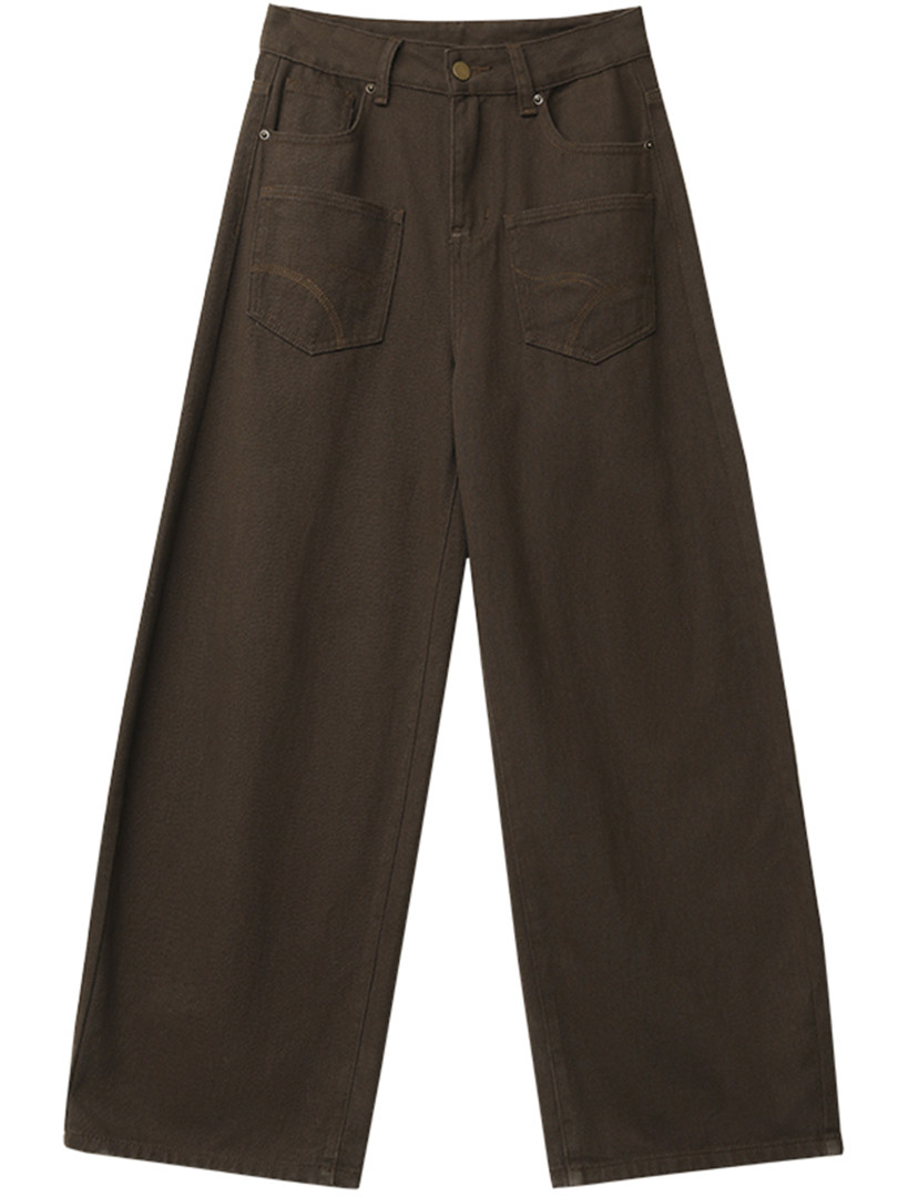 Brown wide-leg pants laid flat on a white background