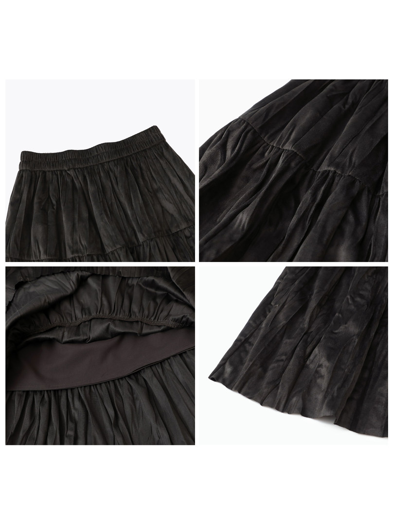 Black pleated skirt shown in multiple close-up views