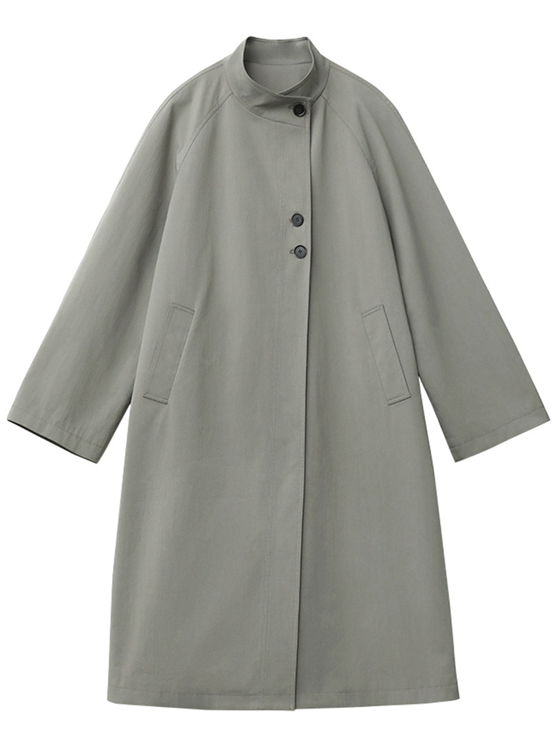 Gray long coat with buttons on a white background