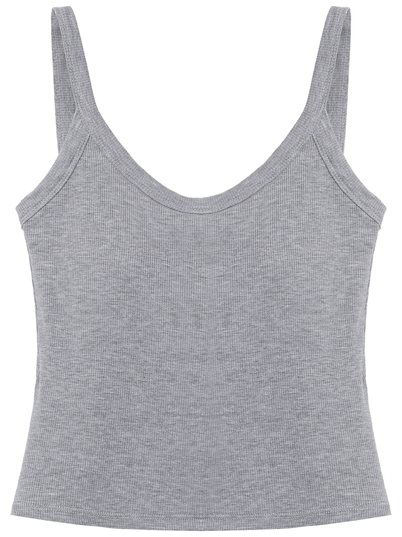 Gray ribbed sleeveless tank top on a white background