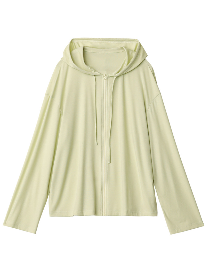Light yellow zip-up hoodie laid flat on a white background