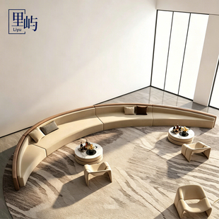 售楼处美容院接待区弧形沙发酒店大堂民宿洽谈休闲区沙发家具定制