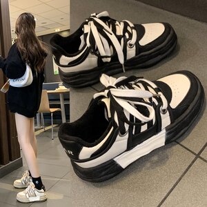 老爹鞋女ins潮黑白春秋厚底百搭2023新款街拍运动溶解鞋熊猫板鞋