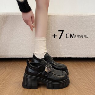单鞋 软皮小皮鞋 勃肯 女2026新款 品牌7cm黑色小个子增高厚底乐福鞋