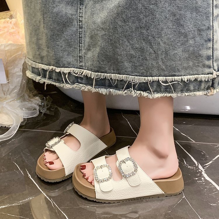 品牌5厘米软皮厚底勃肯凉拖鞋女