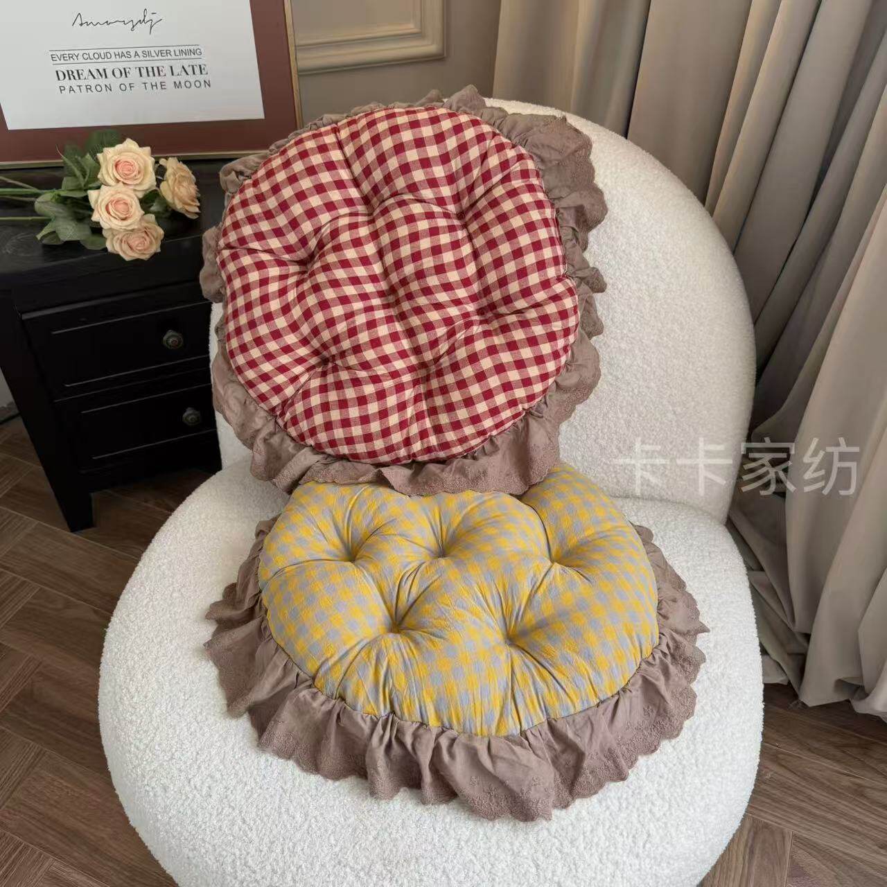 布拉格·全棉色织格子花边多功能蒲团坐垫,居家布艺,椅垫,淘宝优惠券,粉丝福利购,淘宝优惠卷