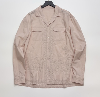 26春夏新款 法式粉色V领刺绣双口袋纯棉舒适宽松休闲长袖衬衫女士