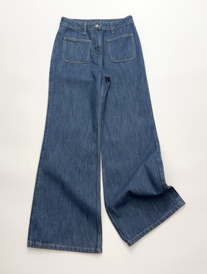 26春夏新款 日系复古双口袋高腰显瘦直筒阔腿牛仔裤女