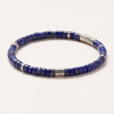 正宗蓝采和青金石纯银单圈直切药片手链弹力线手绳手串情侣男女款