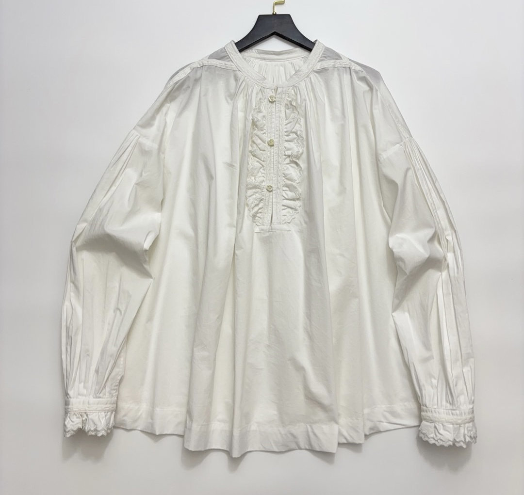 春夏新款 日系小众法式木耳边棉质纯色超宽松休闲长袖衬衫女罩衫