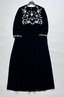 断码特价！国风小众设计师款精致刺绣丝绒复古高腰长款连衣裙女