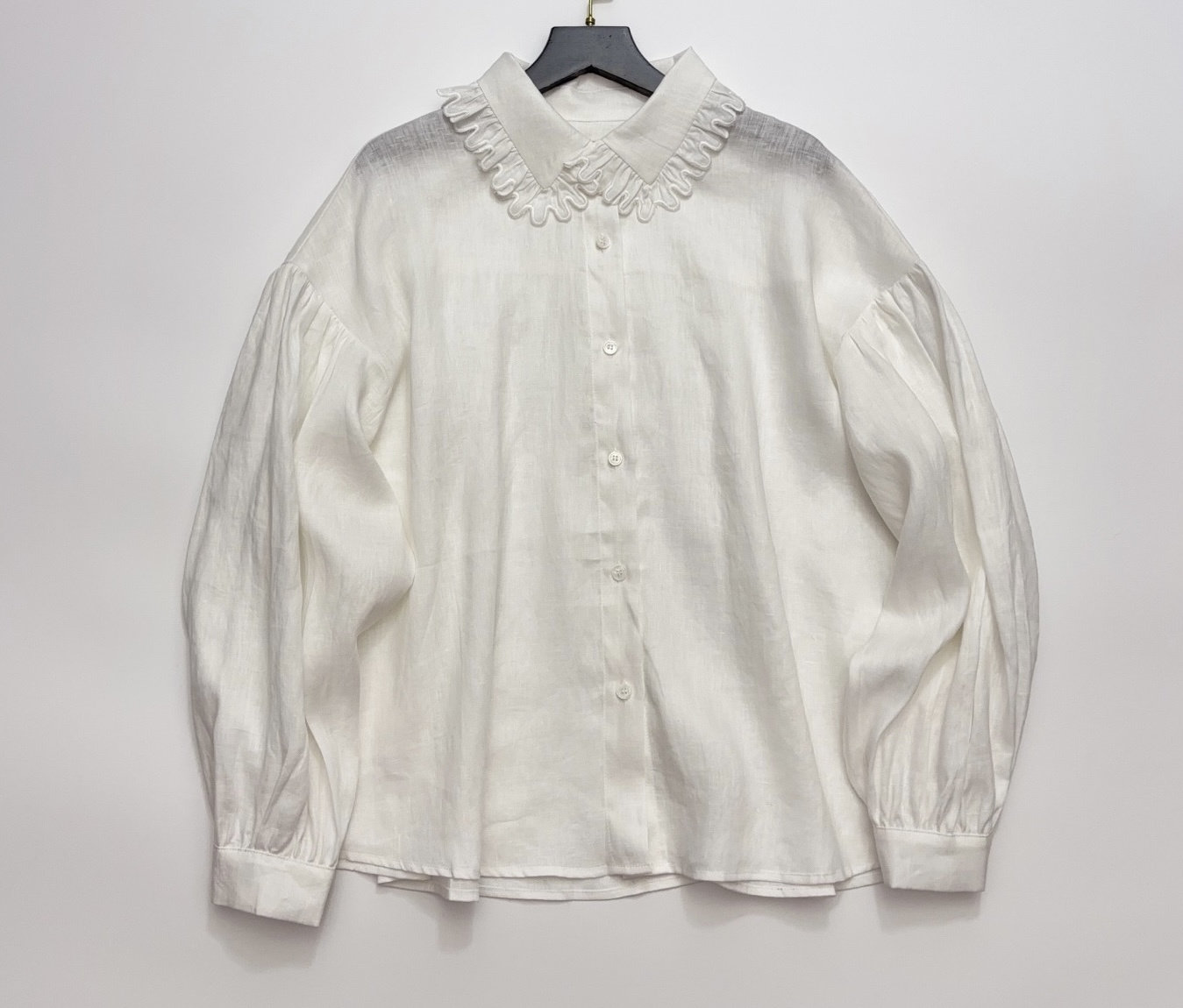 26春夏新款 日系文艺复古娃娃领亚麻灯笼袖衬衫宽松百搭女士上衣