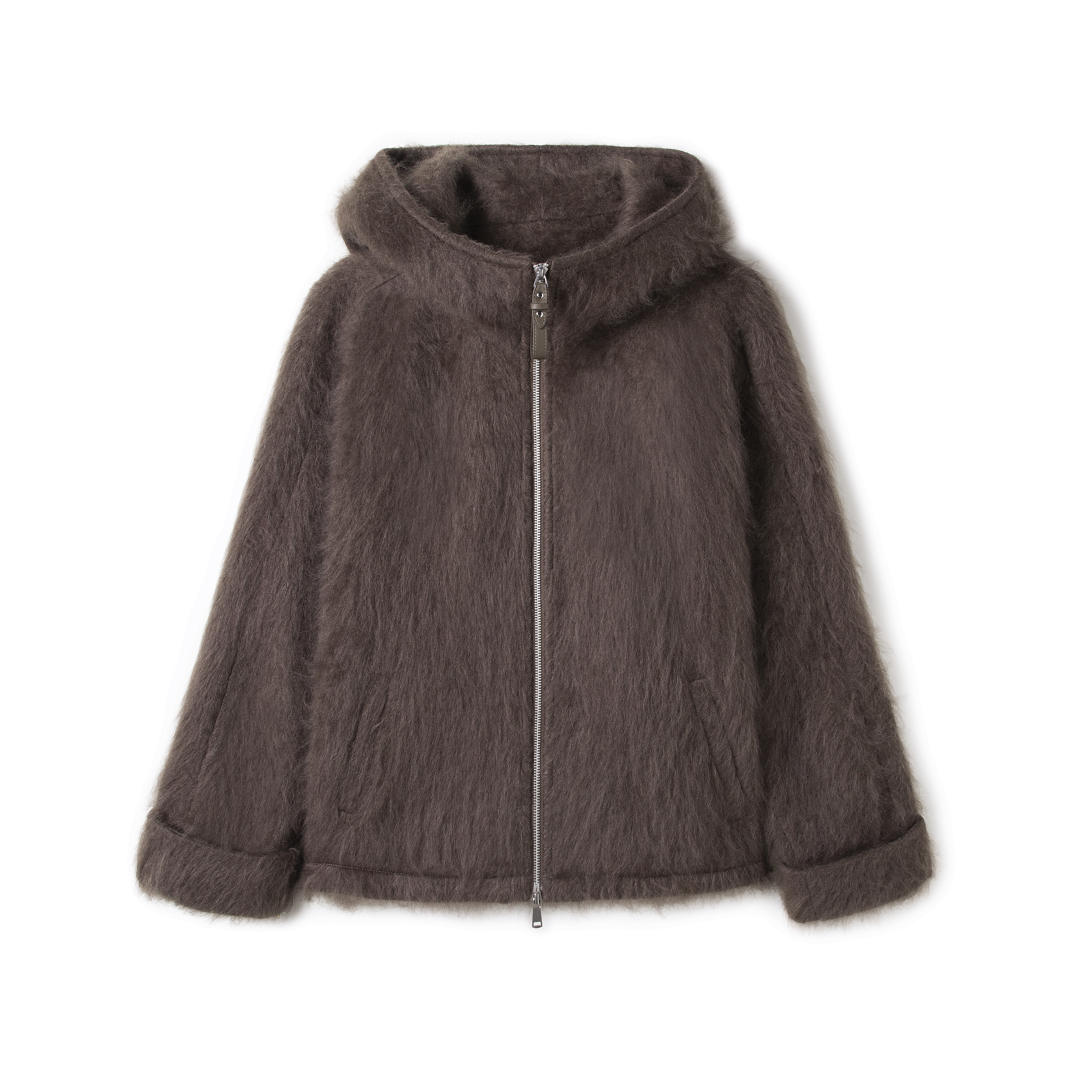 【安琪儿专享】连帽款拉链羊绒拉绒大衣D5589衣长68