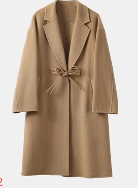 【巴依专享】羊绒羊毛纯色门前系带大衣F182