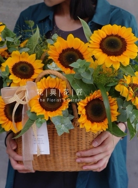 汇鑫 原木深色系花篮家居收纳鲜花篮干花绿植篮园丁花艺篮