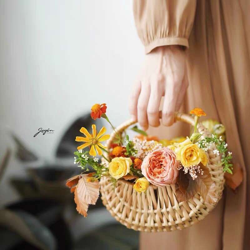 教师节田园ins风欧式创意手工藤编竹编编织鲜花插花手提花篮花盆