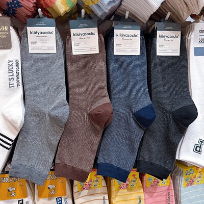 韩国东大门吸汗男棉细条纹中筒袜