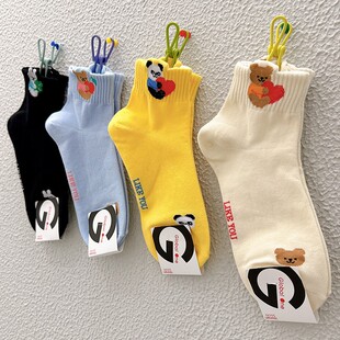 韩国东大门袜子女短筒棉质立体可爱熊猫小兔爱心卡通棉袜吸汗短袜