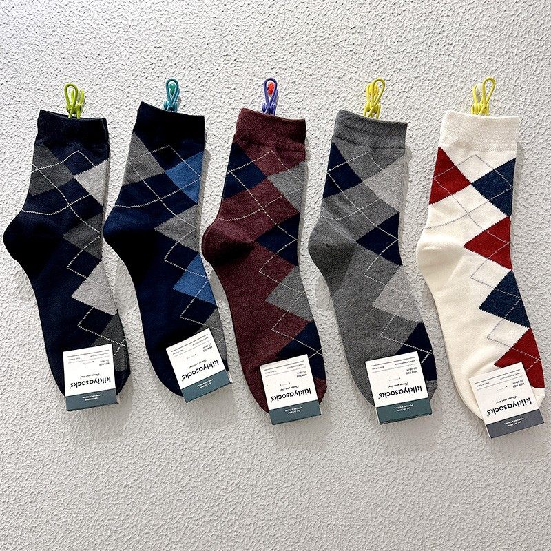 kikiyasocks韩国男士袜子东大门菱形格英伦风棉袜商务休闲中筒袜,女士内衣/男士内衣/家居服,短袜,淘宝优惠券,粉丝福利购,淘宝优惠卷