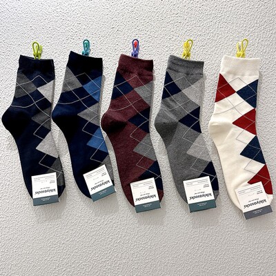 韩国男士袜子东大门菱形格英伦风