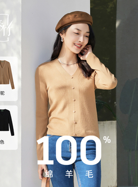 春竹春季新款时尚百搭显瘦遮肉V领女套衫-WSW231652