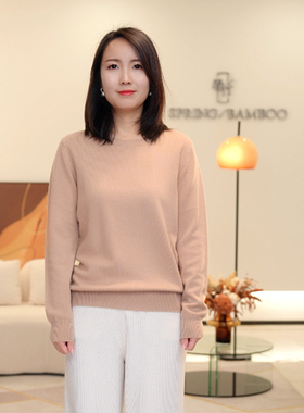 春竹/秋冬新款圆领纯羊毛针织纯色打底衫毛衣女-I03