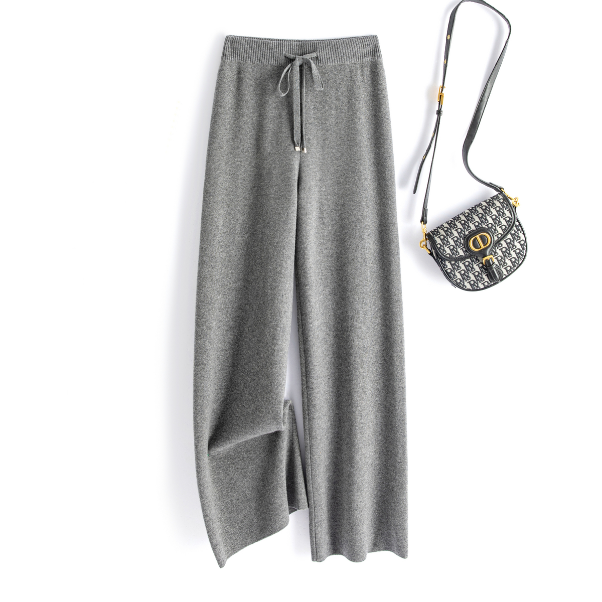 自然腰休闲春竹绵羊毛阔腿裤