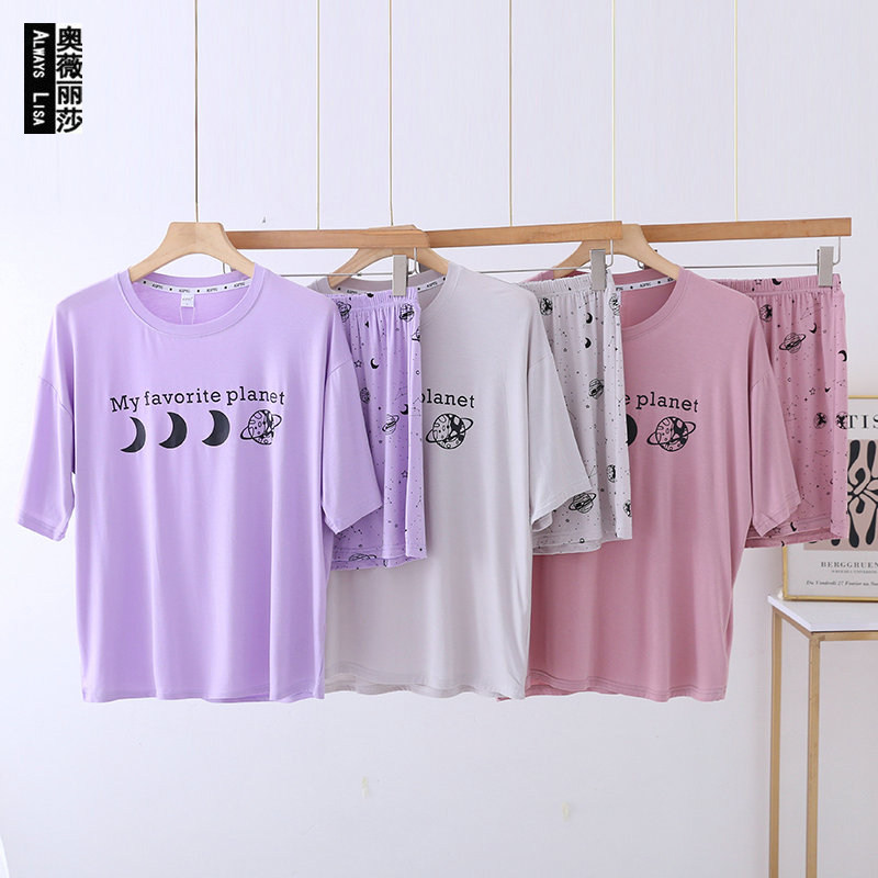 2023夏季睡衣女士短袖比特棉大码薄款套装宽松运动青年短裤家居服