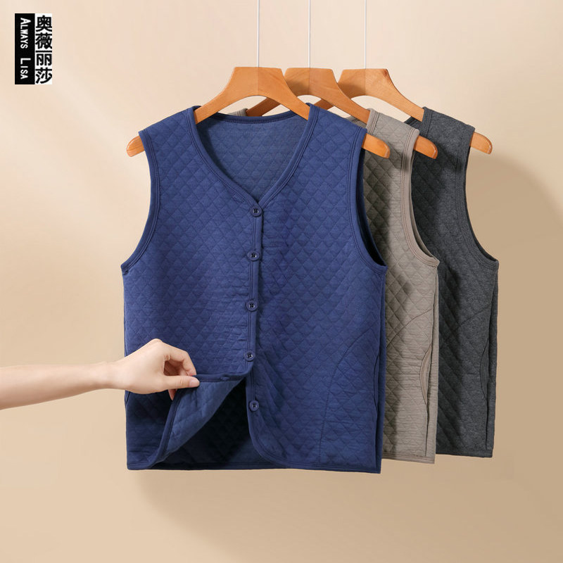 男士空气层夹棉保暖背心秋冬大码V字领无袖内搭开衫防寒加厚马甲,男装,常规马甲,淘宝优惠券,粉丝福利购,淘宝优惠卷