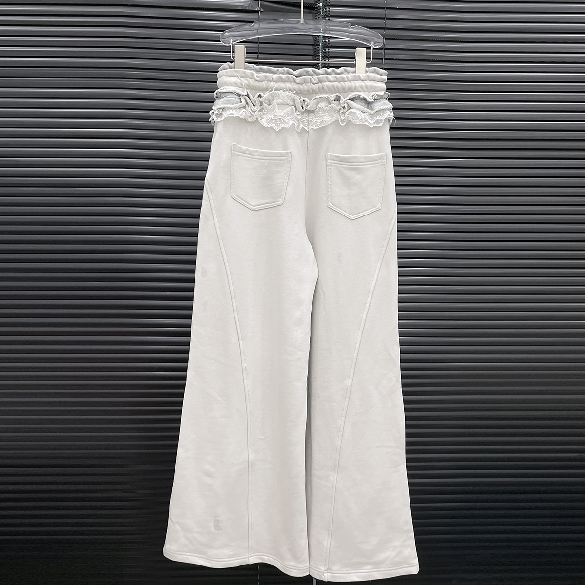 付新博女装双腰头蕾丝花边休闲裤女设计感宽松卫裤阔腿长裤13873