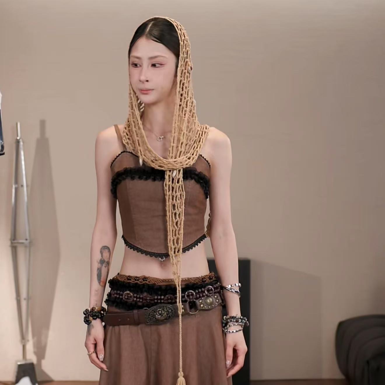 付新博严选女装小众设计废土风手钩渔网多功能披肩头巾女00904