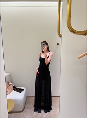 yangzifan  黑色连衣裙女春夏季吊带裙修身显瘦包臀长裙网纱裙子