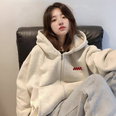 灰色连帽卫衣外套女春季2