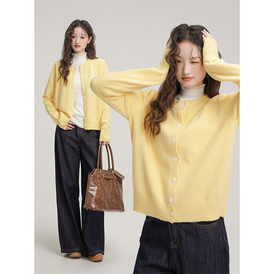夏珍法式小香风针织黄色
