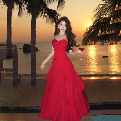 夏日绝美小裙子覆古红色