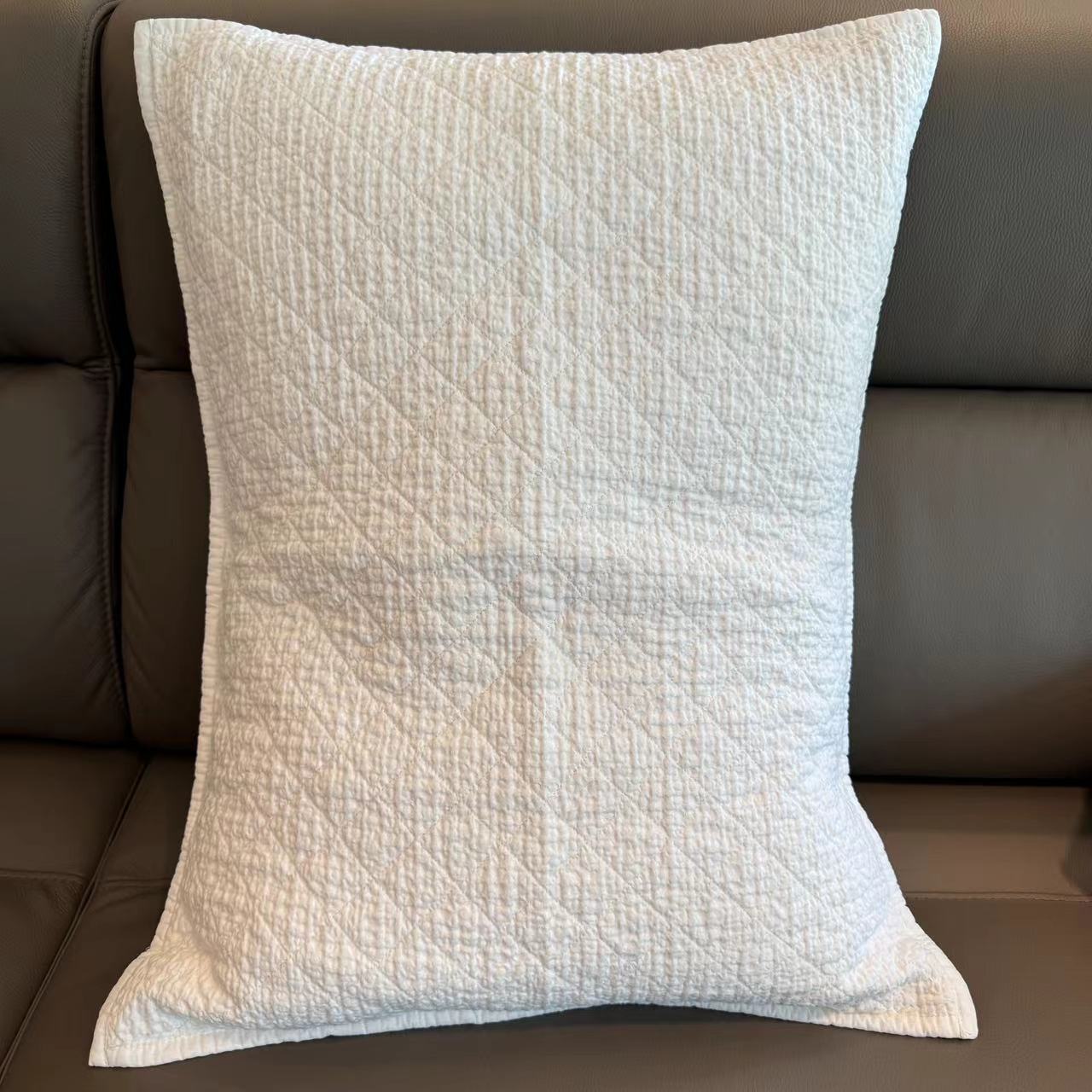 外贸！成人枕套！白色百搭！全棉夹棉华夫格绗缝枕套 51*66cm一对